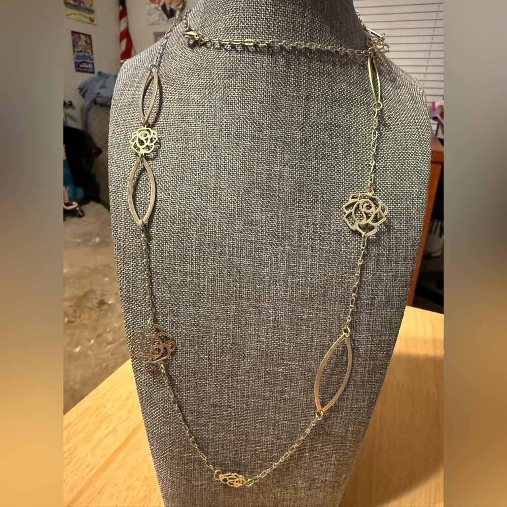Gold Floral Long Chain Necklace - Women Jewelry